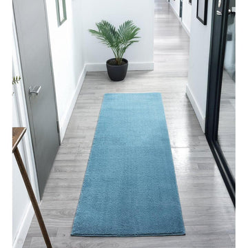 Washable Comfy Plain CMF00 Blue Runner-Desire Rugs-Rug Love - The Most Loved Rug Store